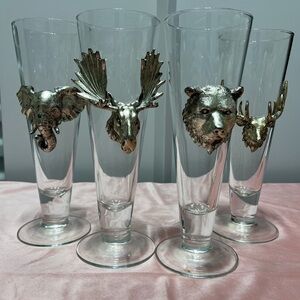 Arthur Court Pilsner glasses with wildlife accents set of 4